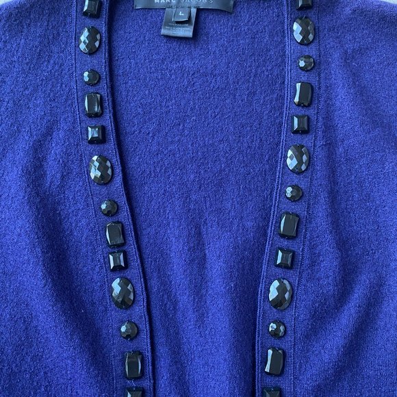 Marc Jacobs Purple Bolero Wool Cardigan with Black Jewels, Size L, Cropped - Picture 4 of 6